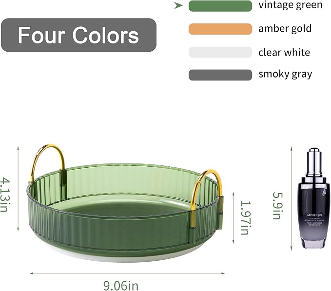 YCIA&DONE 360 Rotating Makeup Organizer and Storage for Vanity Countertop 1 Tier, High Capacity Cosmetic Skincare Perfume Organizers for Dresser Bathroom Fridge Lazy Susan (Vintage Green)