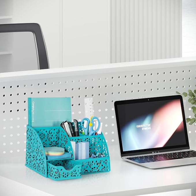 EasyPAG Desk Organizer and Pen Holder for Desk, Mesh Office Supplies Storage Caddy with Drawer for Small Space, Desktop Organizer for Home Office, Dark Teal