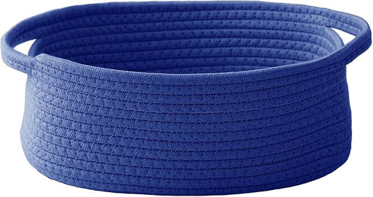 JMvicyroam Small Woven Basket, Empty Gift Basket, Navy Blue/1 Pack | Small Gift Basket, Cotton Rope, 12 x 8 x 27 in, Handles, Includes Ribbon and Bag, Birthday Gift Basket