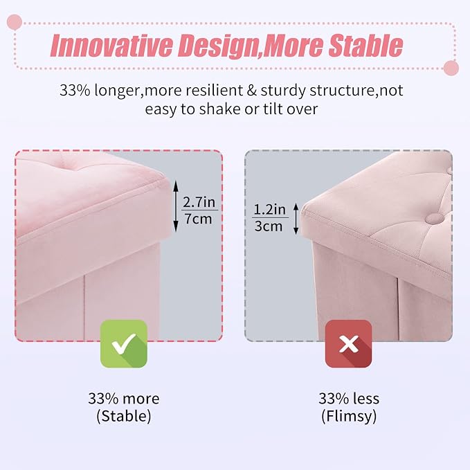 BRIAN & DANY 43 Inches Folding Storage Ottoman Bench, Velvet Ottoman with Storage for Living Room, Bedroom, Entryway, Ottoman Foot Rest, End of Bed Bench (Pink)