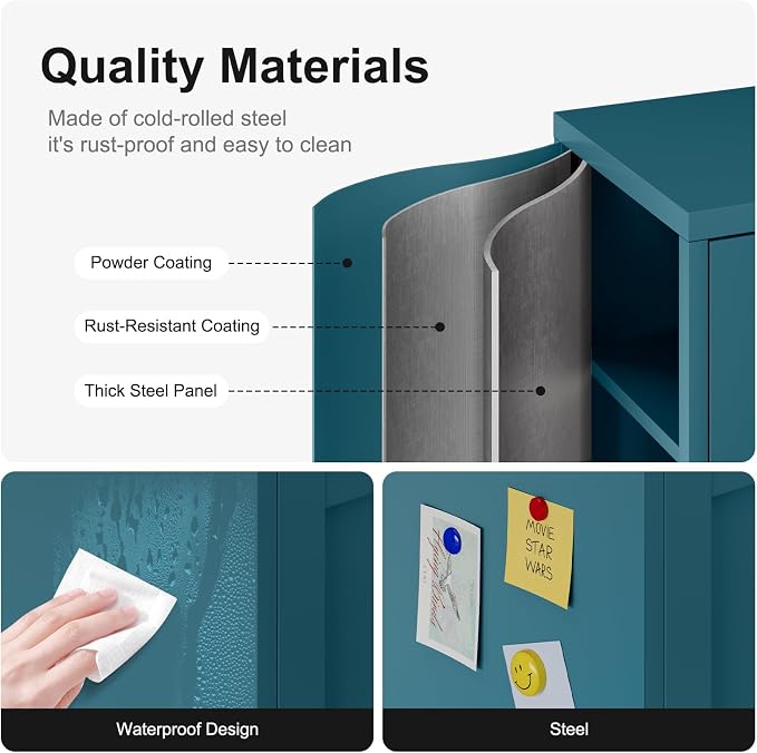 Bevivog Bathroom Floor Storage Cabinet,Metal Locker Cabinet with 2 Doors and 2 Adjustable Shelves,Modern Small Accent Cabinets for Entryway,Living Room,Hallway