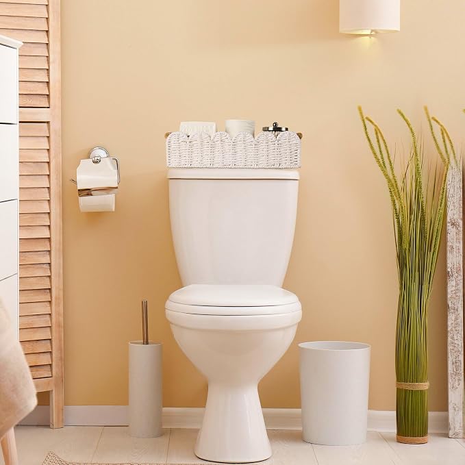 Bathroom Decor Basket for Toilet Paper Storage Baskets For Organizing | For Bedroom Living Room Kitchen Home Decor Scalloped Cute Basekt With Handle for Apartment Countertop,White