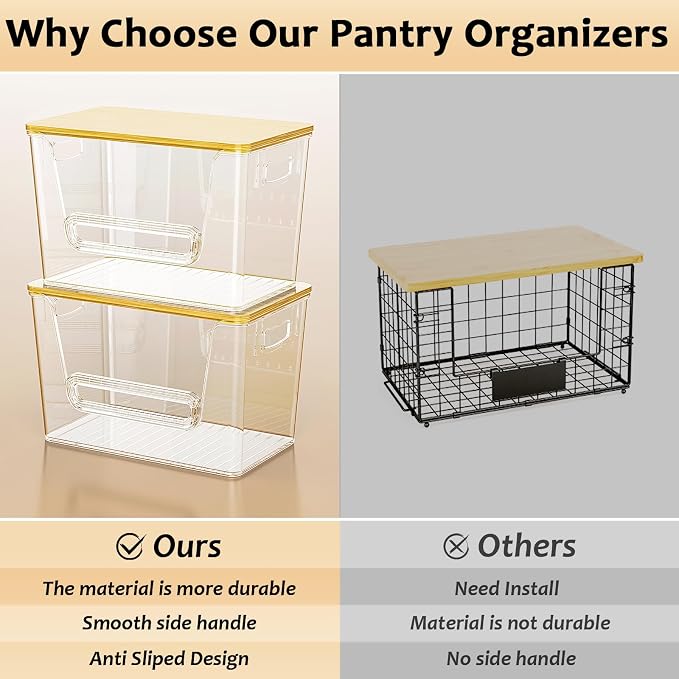 Delamu 2 Set Pantry Organizers and Storage, Trash Bag Holder Under Sink Organizer for 4-13 Gal Bags, Trash Bag Dispenser with Bamboo Top for Onion, Potato, Garlic, Clear (11-7/32"L*7" W*7-1/8"H)