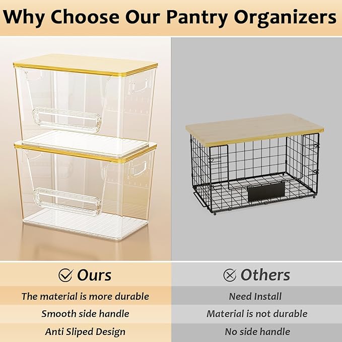 Delamu 3 Pack Pantry Organizers and Storage,Trash Bag Dispenser with Bamboo Top,Stackable Trash Bag Dispenser Under Sink Organizer for 4-30 GalBags,Onion,Potato,Fruits,Clear