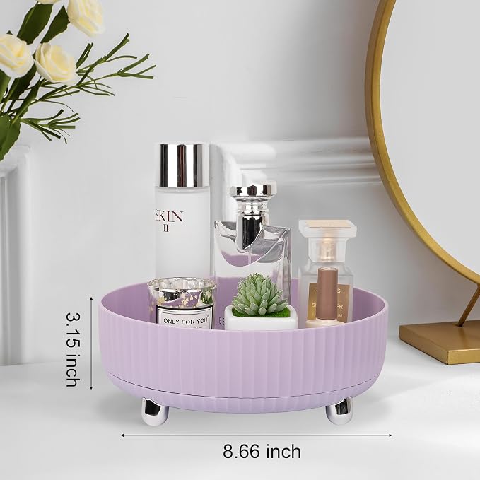 360 Rotating Makeup Perfume Organizer Skincare Tray, Small Purple | 360 Degree Spinning Lazy Susan Organizer Lotion Cosmetics Storage for Dresser, Vanity, Bathroom Countertop