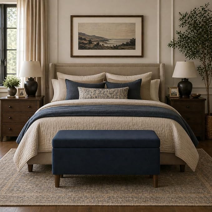 HomePop Malmo 36" Storage Bench - Blue Velvet