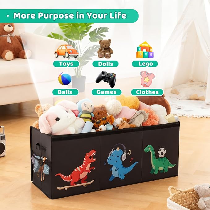 Extra Large Toy Box with Lid,Dinosaur Collapsible Toy Storage,Black | 40"x14"x16",150L Large Capacity,Sturdy Kids Organizer,Toybox,Toy Chest for Boys & Girls,Living Room,Nursery,Bedroom,Playroom