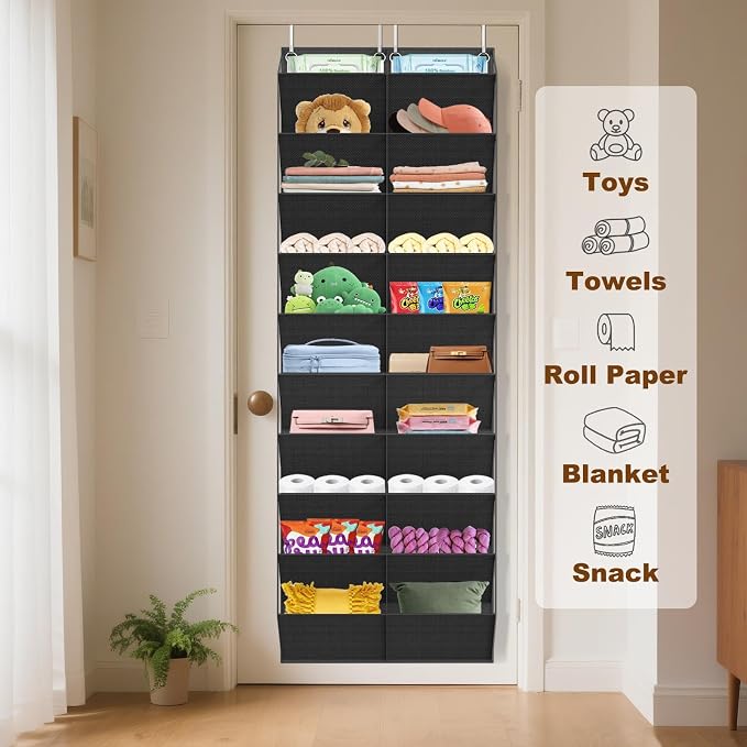 UVIAHOMI 20-30 Pairs Over the Door Shoe Organizer, Clear Pockets Hanging Shoe Storage for Closet, 10-Tier Door Shoes Rack, Handing Shoes Holder Fit All the Family's Sneakers, Boots, Heels, Black