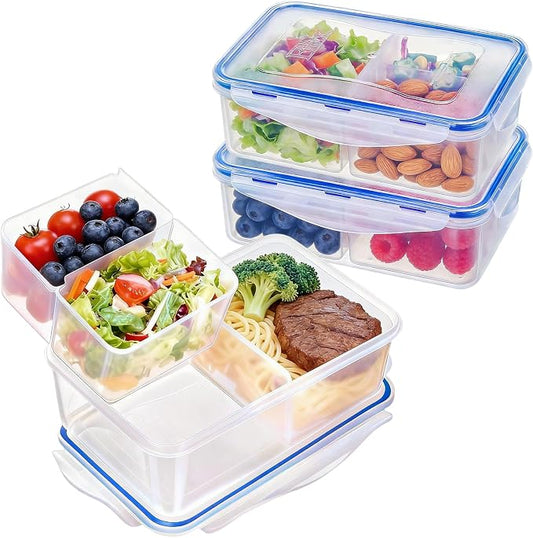 KIGI Food Storage Containers for Meal Prep & Lunch, 4.7 Cup 3 Pack 12-Piece | Leak-Proof & Airtight, Removable Inner Inserts for Adjustable 2-3 Compartment storage, Microwave Safe, BPA-free Plastic