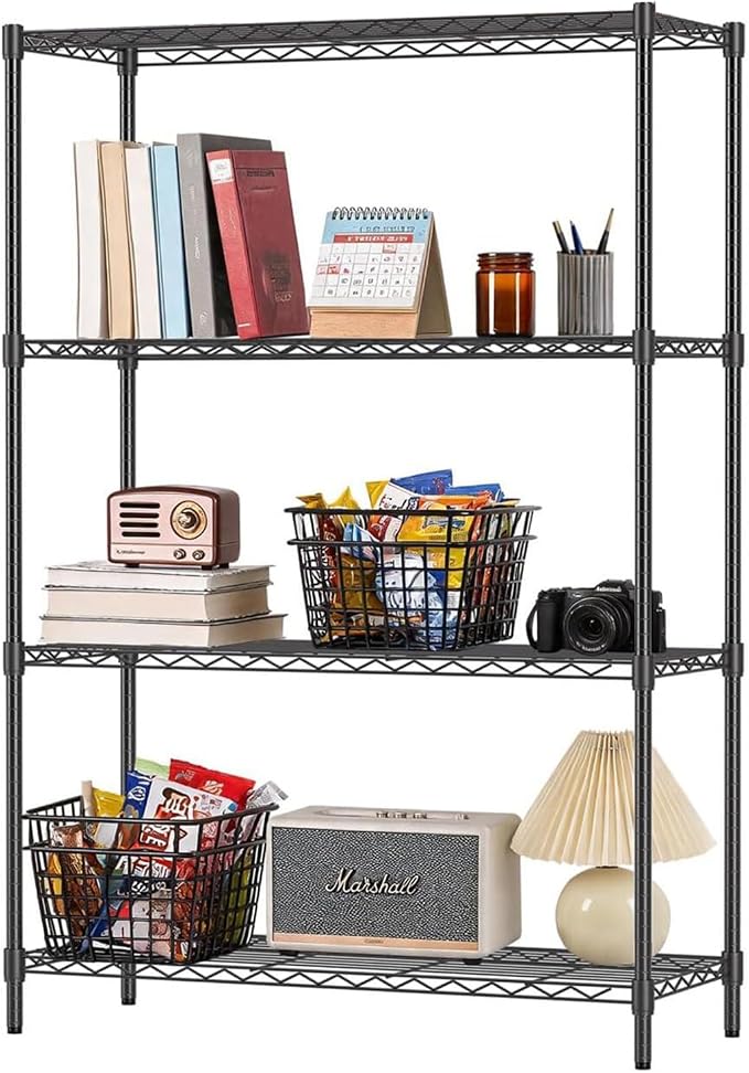 FDW | 4-Tier Wire Shelf | 36" x 14" x 54" | Black | Storage Shelves with Adjustable Racks, Holds upto 1000 lbs | Rust-Resistant, No-Tool Assembly | For Home, Garage
