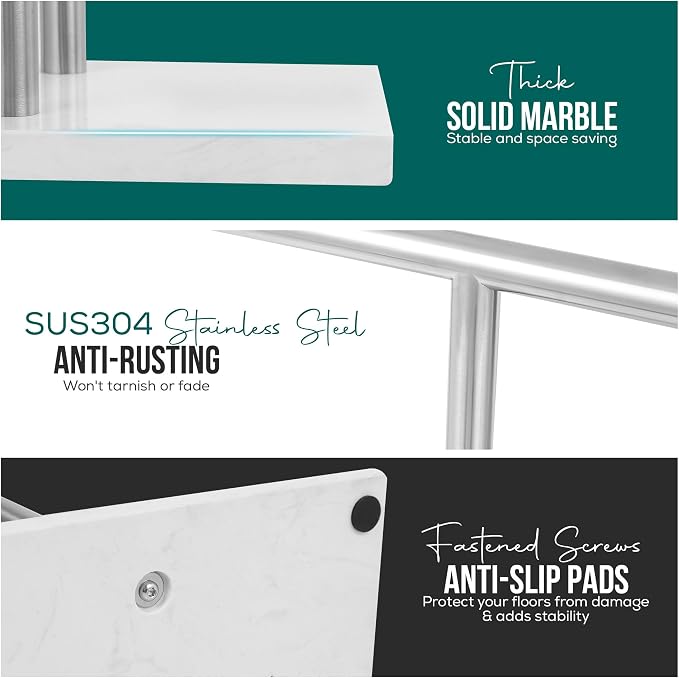 Free Standing Towel Rack for Bathroom - Brushed Nickel Finish - Stand Alone 2 Tier Stainless Steel Towel Rack for Bathroom Floor with Heavy Marble Base, Double T Shape Drying Stand for Towels