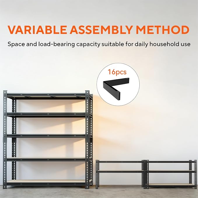 5 Tier Garage Shelving, Adjustable Heavy Duty Garage Shelves | 72 "H Metal Storage Shelves Unit for Basement,Warehouse,Pantry Kitchen