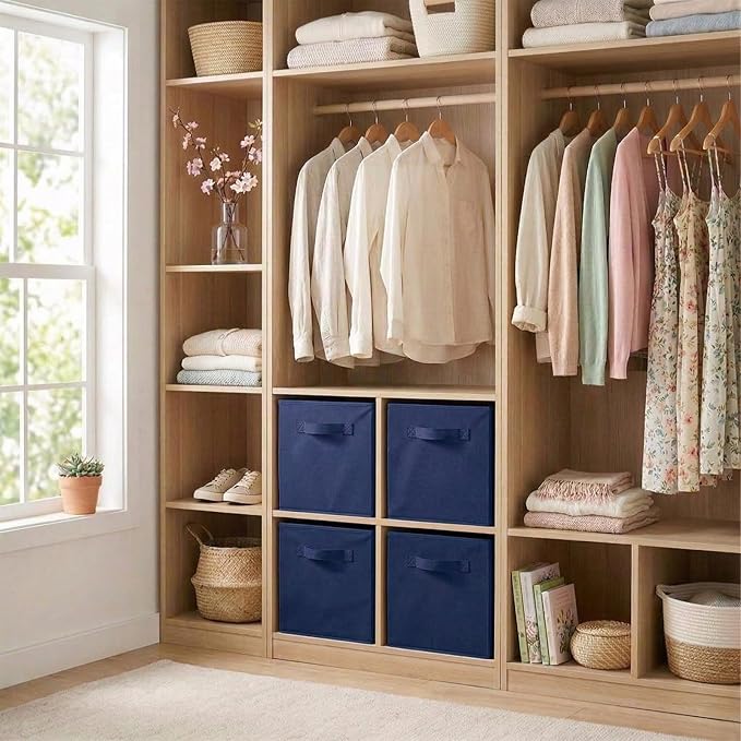 ShellKingdom Storage Bins, Foldable Fabric Storage Cubes And Cloth Storage | Storage Organizer For Closet And Toys, 10.5x10.5x11 INCH, 2 Pack (Dark Blue)