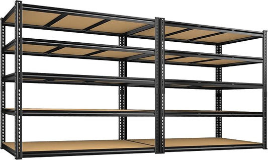 48" W Garage Shelving Heavy Duty 3080LBS Garage Storage Shelving, 5 Tier Adjustable Metal Shelving Unit Utility Rack Shelf for Warehouse, Pantry, Closet, Kitchen 72" H x 48" W x 24" D, Black,2PCS