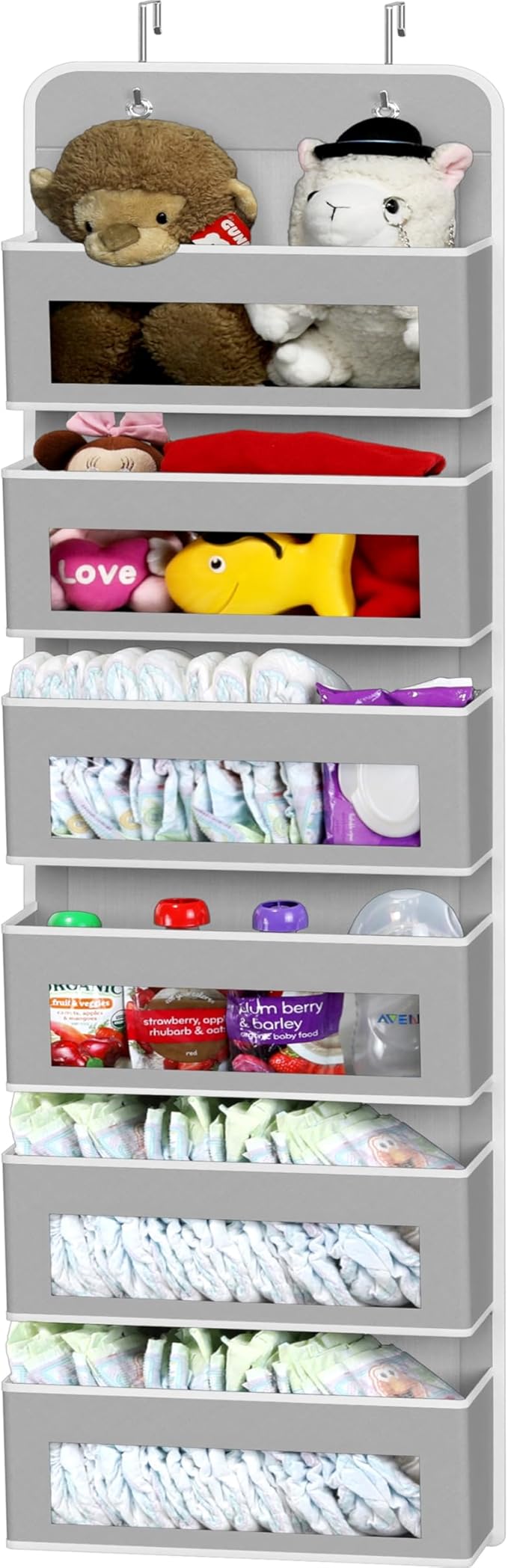 Simple Houseware 6 Clear Window Pocket Over Door Hanging Organizer, Gray | Over the Door Storage for Closet, Bedroom, Bathroom, Pantry