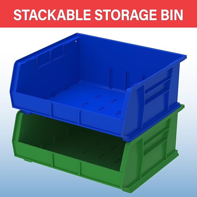 Akro-Mils 30250 AkroBins Plastic Storage Bins, 15"x16"x7", Black, 6-Pack | Space-Saving Stackable Bins for Garage, Pantry, Craft Organization