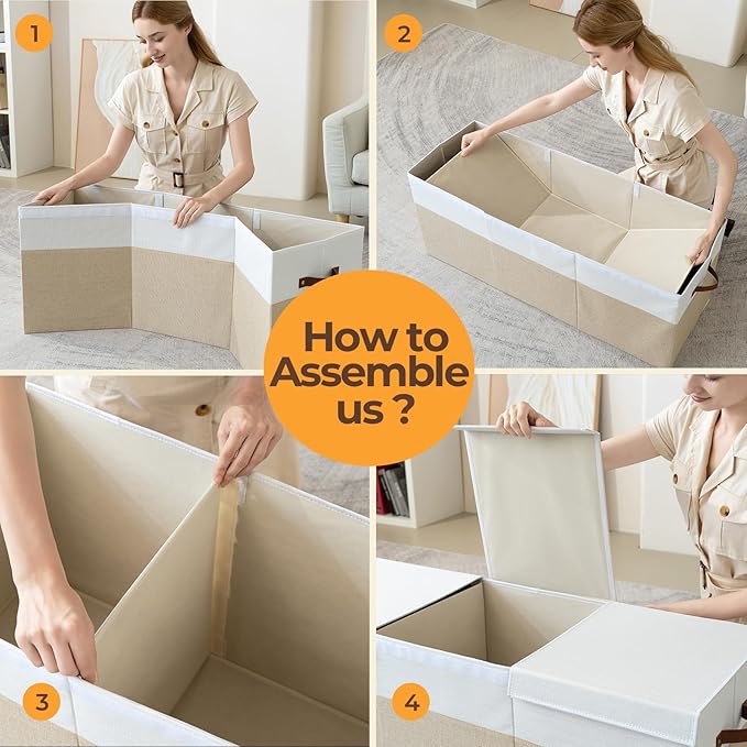 Large Toy Box with Lid,Collapsible Toy Storage with Dividers,Beige | 25"x13"x16",83L Large Capacity,Sturdy Kids Organizer,Toybox,Toy Chest for Boys & Girls,Living Room,Nursery,Bedroom,Playroom