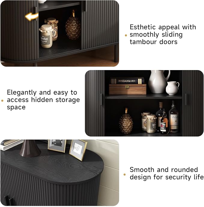 40" Sideboard Buffet Cabinet with Storage, Storage Cabinet with Sliding Door & Adjustable Shelf, Modern Accent Coffee Bar Console Table for Kitchen, Entryway, Black