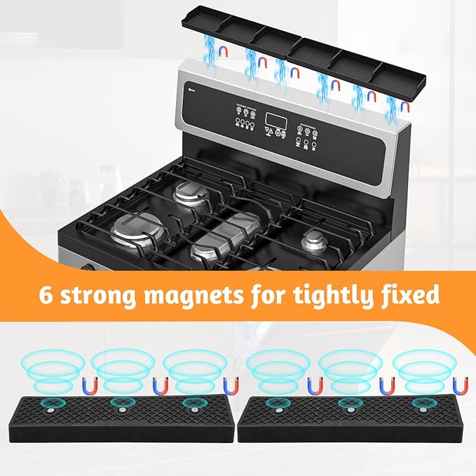 Foeacry Magnetic Stove Top Shelf 30"/15", 2-Piece Silicone Over the Stove Shelf Spice Rack & Spice Organizer — Heat Resistant, No Drill Kitchen Storage Organizer for Gas & Electric Stoves