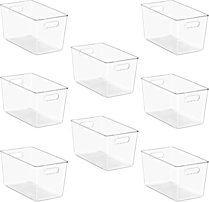 Clear Storage Bins with Lids, 8 Pack X-Large Stackable Clear Bins, Clear Storage Containers with Lids, Plastic Organizer Boxes for Pantry Storage, Kitchen Cabinets, Closet Organization, Bathroom