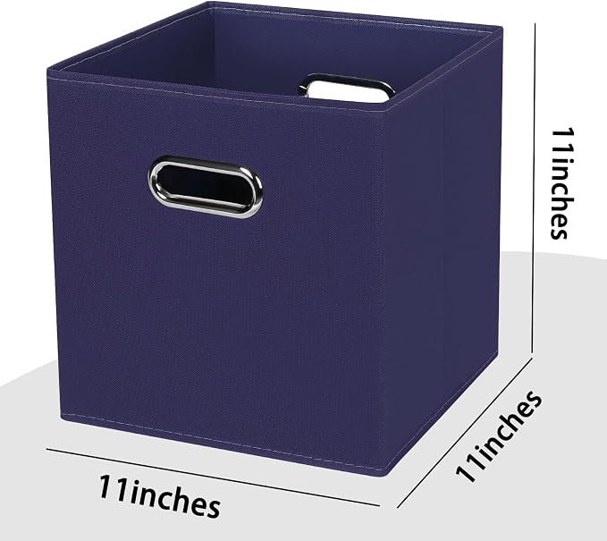 Black Foldable Storage Cubes Bins , Fabric Storage Box Cubes Organizer Baskets with Dual Handles for Home Organizer (Navy Blue)