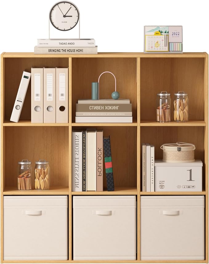 9 Cube Storage Organizer, Wooden Cube Shelves with Closed Back Panel, Reversible Bookcase, Cubes Closet Organizer for Home, Living Room, Kids Room, Office, Bedroom, Study, Hallway