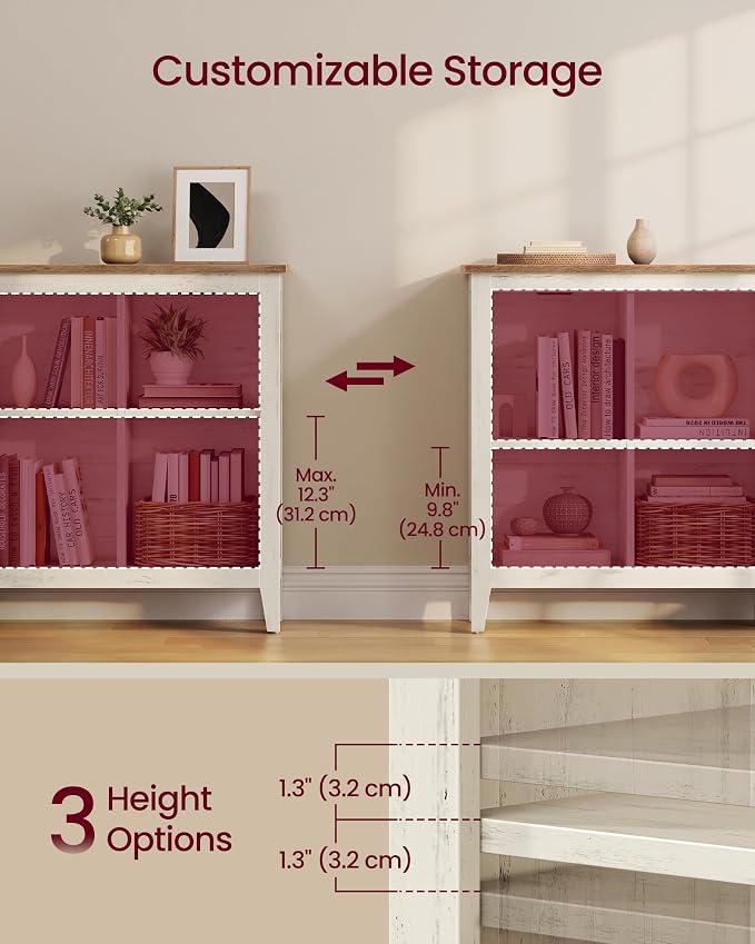 VASAGLE Liry Collection Farmhouse Bookcase, 6-Cube Storage Organizer with Legs, Adjustable Shelves, 38.6 x 11.6 x 29.8 inch, for Home Office, Living Room, Cloud White and Warm Brown ULBC136W101S