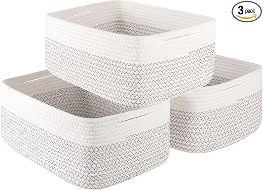OIASKET Storage Baskets for Organizing 3 Pack, Woven Baskets for Shelves, | Closet Organizer Bins with Handle, Empty Gift Basket, Toy Storage for Toys, Blankets, Towels, Clothes, Books, 15"x11.42"x6.7"