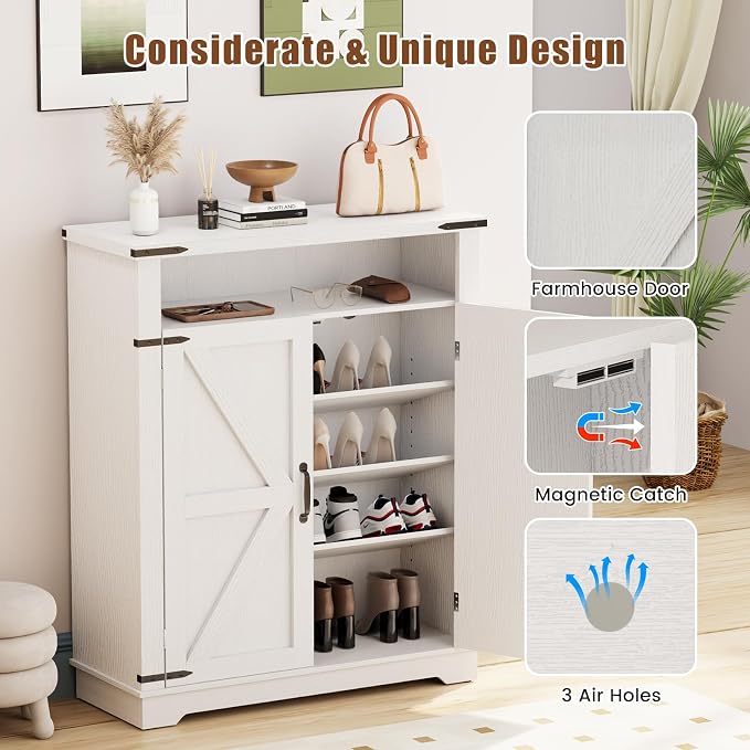 ALLSTAND 6-Tier Shoe Cabinet with Doors, Entryway Shoe Rack Shoe Storage Cabinet with Adjustable Shelves & Anti-tip Fitting, Farmhouse Shoe Cabinet Storage for Entryway, Living Room, Closet