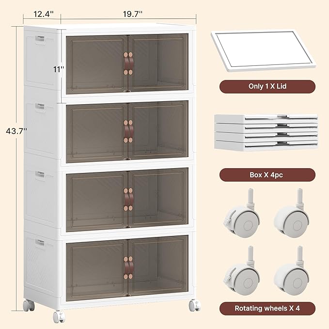 384QT Extra Large Stackable Storage Bins with Lids | & Wheels & Door, 96Gal Foldable Collapsible Closet Organizers, Plastic containers drawers for bedroom Dorm