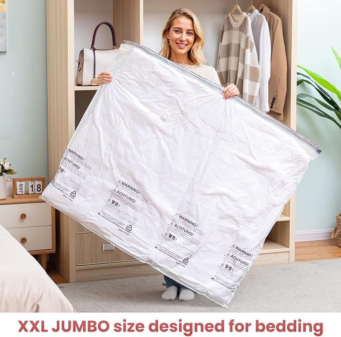 TAILI 4 Pack Vacuum Storage Bags, XXL Jumbo (47x39 Inch), Cream | Vacuum Seal Bags for Clothing, Comforter and Blankets, Bedding, Giant Space Saver for Huge Stuffed Toy