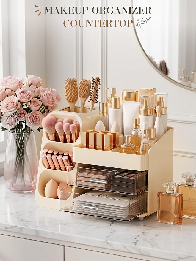 Large Makeup Organizer Countertop Skincare Organizers, Spacious Cosmetic Display Case for Vanity Organizers Storage, Waterproof Make Up Organizer for Bathroom, Birthday Gifts for Women, Cream