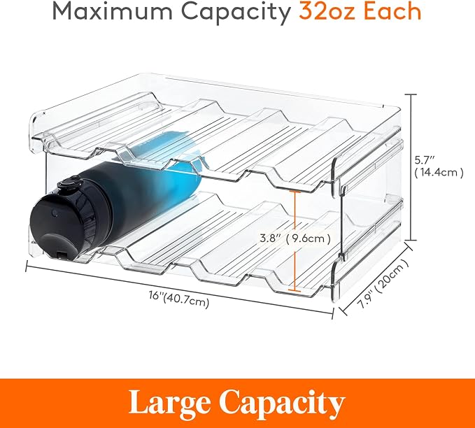 Lifewit Stackable Water Bottle Organizer for Cabinet, Plastic Bottle Holder Fits Bottles/Tumblers up to 3.8" Diameter for Pantry/Countertop, 2 Tier Holds 8 Bottles 38 x 20 x 15 cm/15 x 8 x 5.7"