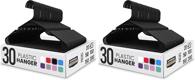 Utopia Home Clothes Hangers 60 Pack - Plastic Hangers Space Saving - Durable Coat Hanger with Shoulder Grooves (Black)