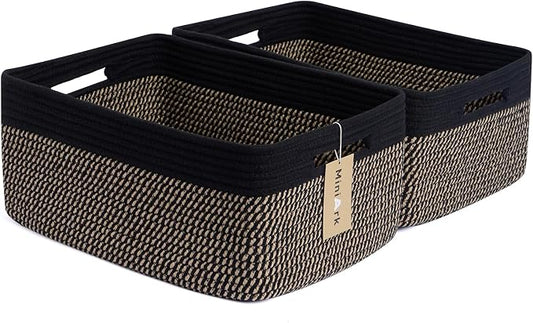 MiniArk Large Storage Baskets for Shelves, 17 x 13 x 7.5” Closet Organizers Bins for Clothes Blanket Towels, Baby Nursery, Toy Baskets Box, Woven Rope Baskets, 2 Packs Woven Brown