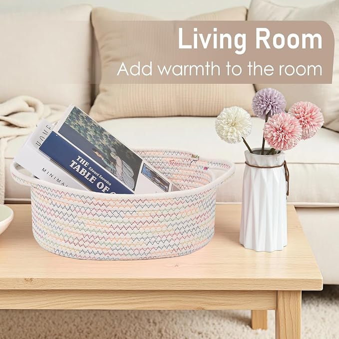 JMvicyroam Small Woven Basket, Empty Gift Basket, Colorful/1 Pack | Small Gift Basket, Cotton Rope, 12 x 8 x 48 in, Handles, Includes Ribbon and Bag, Birthday Gift Basket