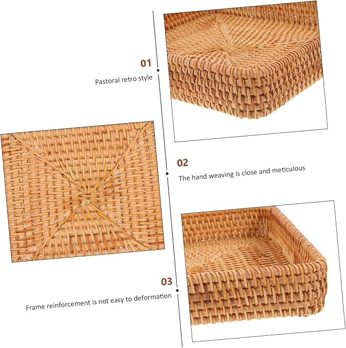 Amosfun Decorative Rattan Woven Storage Basket Versatile Sundries Holder for Home Office Premium Design for Snacks Items Toiletries