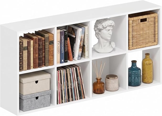 8 Cube Storage Organizer, White Cube Bookshelf, Multifunctional Bookcase | Open Storage Display Bookshelf, Modern Wood Open Bookcase, Display Shelf for Living Room Bedroom Home Office Entrance Hall