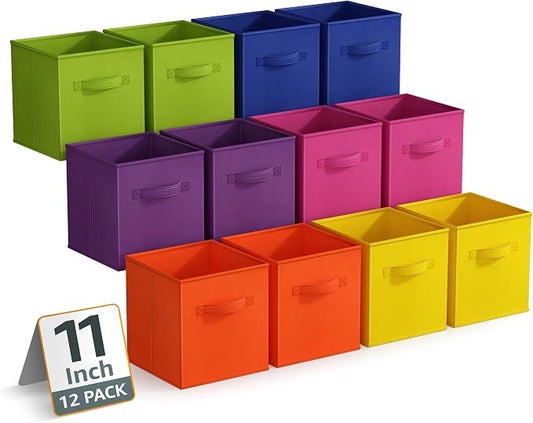 Sorbus 11 Inch Storage Bins - Sturdy Collapsible Fabric Storage Cubes with Handle - 12 Foldable Baskets for Organizing Clothes, Toys, Books - Storage Baskets for Shelves, Closets