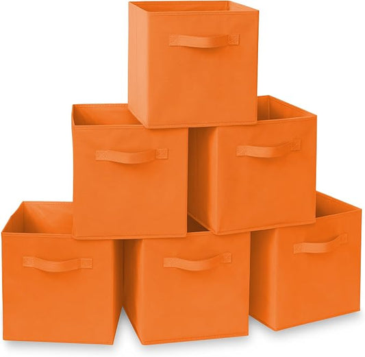 Casafield Set of 6 Collapsible Fabric Cube Storage Bins, Orange - 11" Foldable Cloth Baskets for Shelves, Cubby Organizers & More