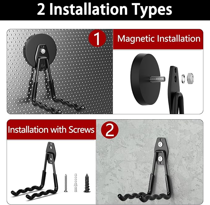 3-H Heavy Duty Magnetic Hooks, Large Magnet Hooks 3.5 inch Base,2 Pack | No-Drill Tool Holder for Garage,Power Drill,Garden Tools,Hose Storage