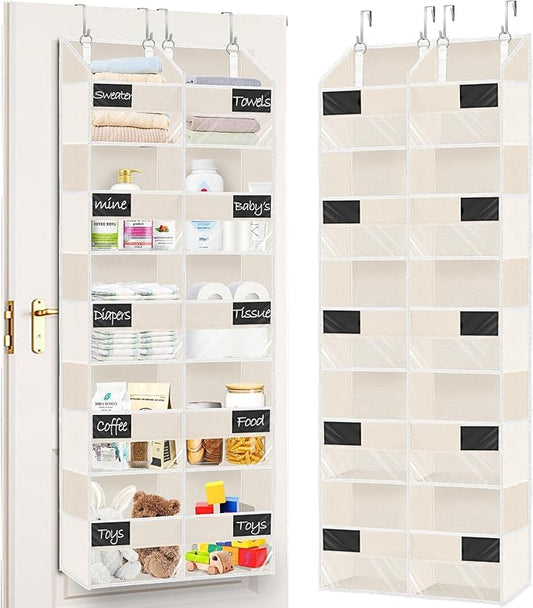 Ofiray-home Over the Door Organizer, 5-Tier Extra Large Storage with 10 Pockets and PVC Label Pouches, 80 lbs Capacity Hanging Closet Organizer, Beige