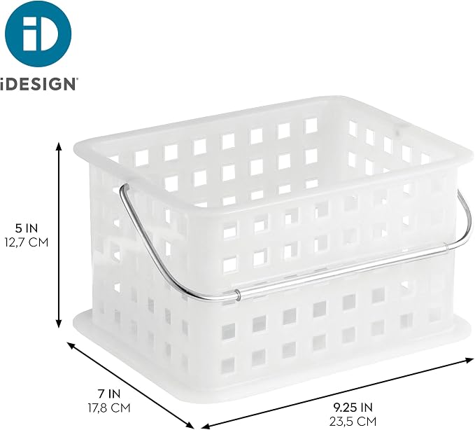 iDesign Small Shower Caddy, Clear Frost | With Handle, Portable, For Dorm or Bathroom