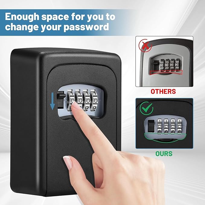 Key Lock Box,4 Digit Combination Weatherproof Lockbox for Outside House,5 Keys Large Capacity Lockbox,Key Safe Security Storage Lock Box with Resettable Code for Indoor Outdoor Garage(2 Pack, Black)