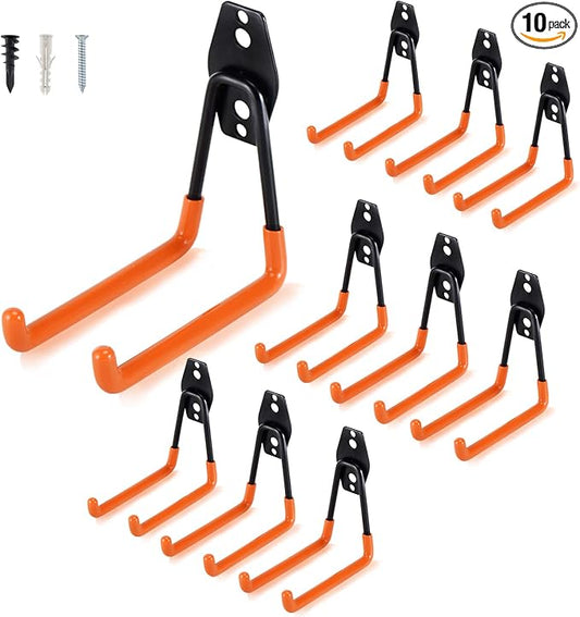 Aoben Heavy Duty Steel Garage Storage Hooks - Utility Tool Hangers and Combinable Wall Mount Hooks for Organizing Ladder, Hold Chairs, Heavy Tools (Medium U, 10 Pack)