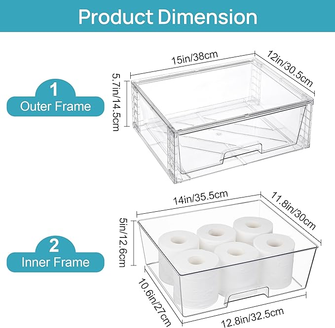 Vtopmart 8 Pack Large Clear Stackable Storage Drawers | Easily Assemble Bathroom Closet Undersink Organizers,Plastic Bins for Cabinet,Kitchen Pantry,Medicine Organization