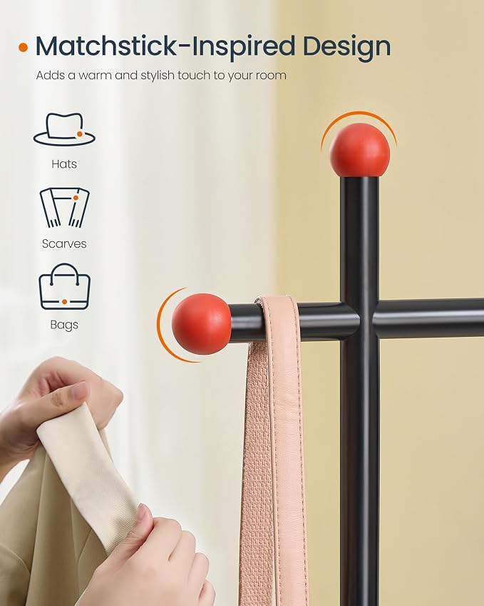 SONGMICS HOME Double-Rod Clothes Rack, Clothing Rack on Wheels, Portable Garment Rack, with 2 Clothes Hanging Rails, Fabric Shelf and Storage Bag, Matchstick-Shaped Hooks, Ink Black UHSR171B01