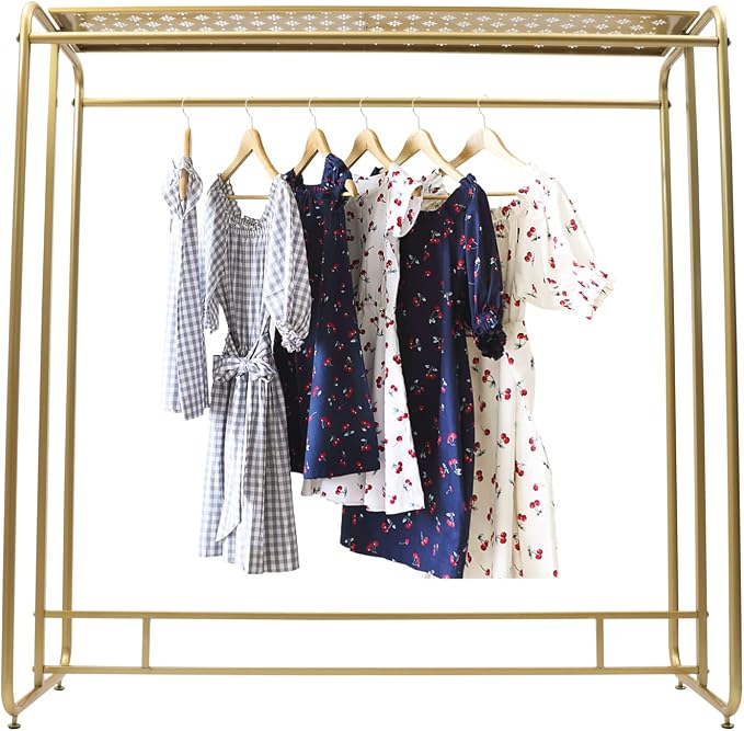 Gold Clothing Rack Heavy Duty, Metal Garment Rack with Top Shelf, Dual-bar Clothes Rack for Retail Display, Home Use