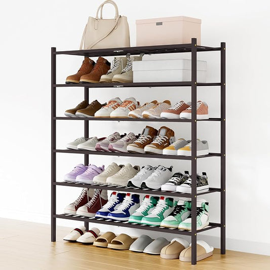 Smiry Bamboo Shoe Rack, 12 Vertical Slats, 6 Tier - 33.7" Wide, Brown | Stackable Free Standing Wooden Shoe Organizer, Wood Shoe Storage Shelf for Closet, Entryway
