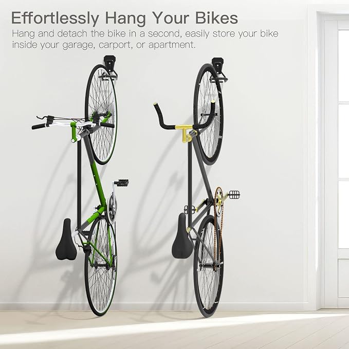 Housolution Bike Wall Mount with Fixed Hook, [4 Pack] Bike Storage Rack | Bike Rack Vertical Stand for Garage - Easily Hang/Detach - with Screws Iron Bike Hanger Brackets